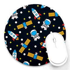 Seamless Adventure Space Vector Pattern Background Round Mousepads by Vaneshart