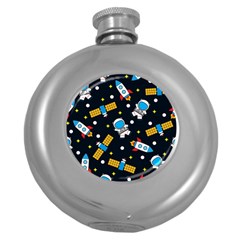 Seamless Adventure Space Vector Pattern Background Round Hip Flask (5 Oz) by Vaneshart