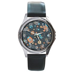 Space Seamless Pattern Round Metal Watch by Vaneshart