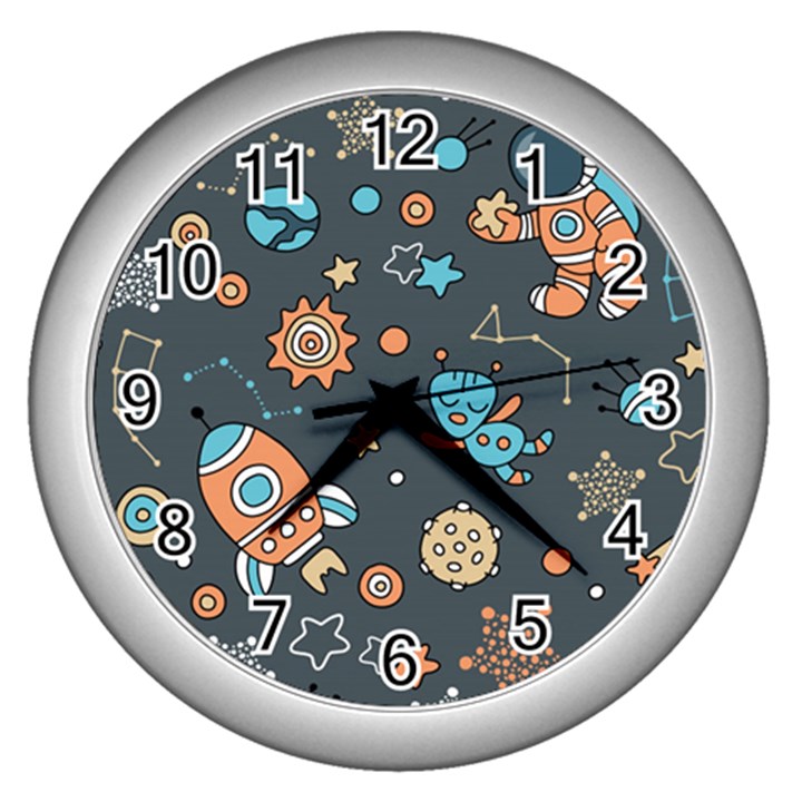 Space Seamless Pattern Wall Clock (Silver)