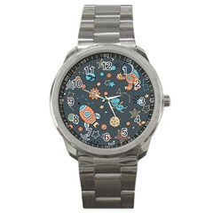 Space Seamless Pattern Sport Metal Watch by Vaneshart