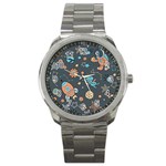 Space Seamless Pattern Sport Metal Watch Front