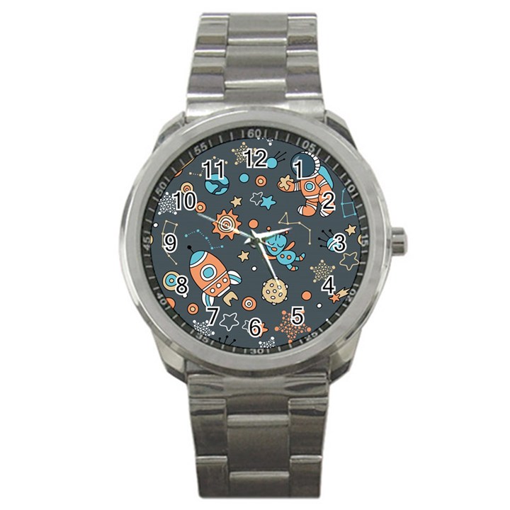 Space Seamless Pattern Sport Metal Watch