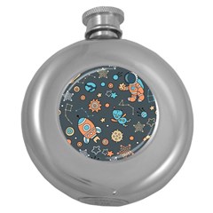 Space Seamless Pattern Round Hip Flask (5 Oz) by Vaneshart