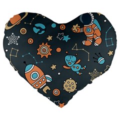 Space Seamless Pattern Large 19  Premium Flano Heart Shape Cushions by Vaneshart