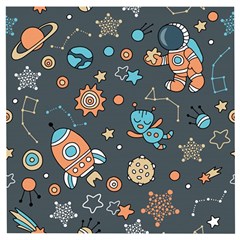 Space Seamless Pattern Wooden Puzzle Square by Vaneshart