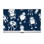 White Robot Blue Seamless Pattern Business Card Holder Front