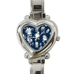 White Robot Blue Seamless Pattern Heart Italian Charm Watch by Vaneshart