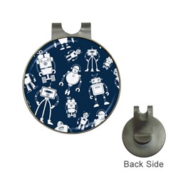 White Robot Blue Seamless Pattern Hat Clips With Golf Markers by Vaneshart