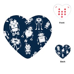 White Robot Blue Seamless Pattern Playing Cards Single Design (heart) by Vaneshart