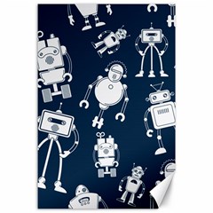 White Robot Blue Seamless Pattern Canvas 24  X 36  by Vaneshart