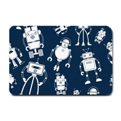 White Robot Blue Seamless Pattern Small Doormat  by Vaneshart