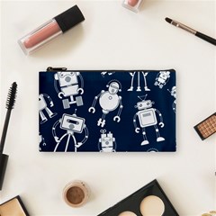 White Robot Blue Seamless Pattern Cosmetic Bag (small) by Vaneshart