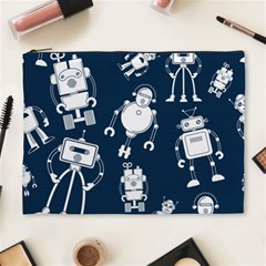 White Robot Blue Seamless Pattern Cosmetic Bag (xl) by Vaneshart