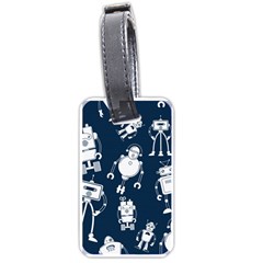 White Robot Blue Seamless Pattern Luggage Tag (one Side) by Vaneshart