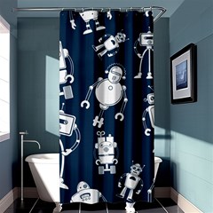 White Robot Blue Seamless Pattern Shower Curtain 36  X 72  (stall)  by Vaneshart