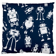 White Robot Blue Seamless Pattern Large Cushion Case (two Sides) by Vaneshart