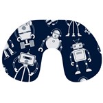 White Robot Blue Seamless Pattern Travel Neck Pillow Front