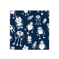 White Robot Blue Seamless Pattern Satin Bandana Scarf by Vaneshart