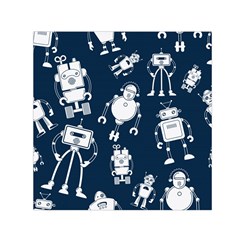 White Robot Blue Seamless Pattern Small Satin Scarf (square) by Vaneshart