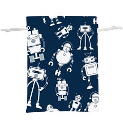 White Robot Blue Seamless Pattern  Lightweight Drawstring Pouch (xl) by Vaneshart