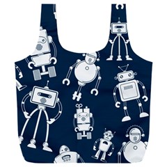 White Robot Blue Seamless Pattern Full Print Recycle Bag (xxl)