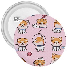 Set Kawaii Smile Japanese Dog Cartoon 3  Buttons by Vaneshart