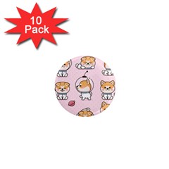 Set Kawaii Smile Japanese Dog Cartoon 1  Mini Magnet (10 Pack)  by Vaneshart