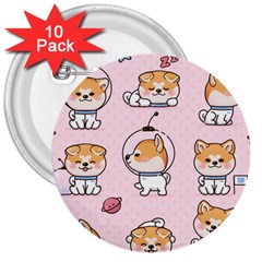 Set Kawaii Smile Japanese Dog Cartoon 3  Buttons (10 Pack)  by Vaneshart