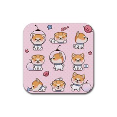 Set Kawaii Smile Japanese Dog Cartoon Rubber Coaster (square)  by Vaneshart