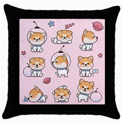 Set Kawaii Smile Japanese Dog Cartoon Throw Pillow Case (black) by Vaneshart