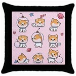 Set Kawaii Smile Japanese Dog Cartoon Throw Pillow Case (Black) Front