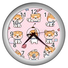 Set Kawaii Smile Japanese Dog Cartoon Wall Clock (silver) by Vaneshart