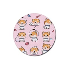 Set Kawaii Smile Japanese Dog Cartoon Rubber Coaster (round)  by Vaneshart