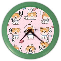 Set Kawaii Smile Japanese Dog Cartoon Color Wall Clock by Vaneshart