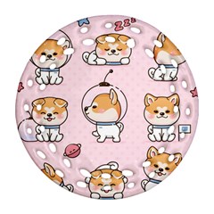 Set Kawaii Smile Japanese Dog Cartoon Ornament (round Filigree) by Vaneshart