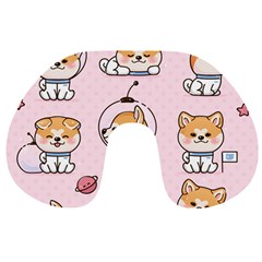 Set Kawaii Smile Japanese Dog Cartoon Travel Neck Pillow by Vaneshart