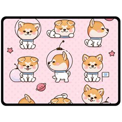 Set Kawaii Smile Japanese Dog Cartoon Double Sided Fleece Blanket (large)  by Vaneshart