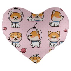 Set Kawaii Smile Japanese Dog Cartoon Large 19  Premium Flano Heart Shape Cushions