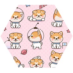 Set Kawaii Smile Japanese Dog Cartoon Wooden Puzzle Hexagon by Vaneshart