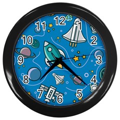 About Space Seamless Pattern Wall Clock (black) by Vaneshart