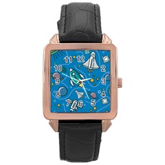 About Space Seamless Pattern Rose Gold Leather Watch  by Vaneshart