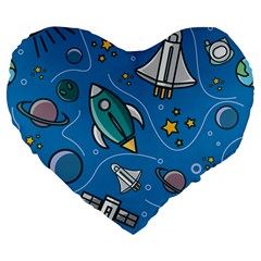 About Space Seamless Pattern Large 19  Premium Flano Heart Shape Cushions by Vaneshart