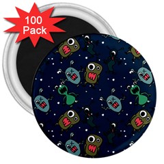 Monster Alien Pattern Seamless Background 3  Magnets (100 Pack) by Vaneshart