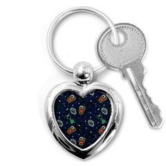 Monster Alien Pattern Seamless Background Key Chain (heart) by Vaneshart