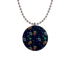 Monster Alien Pattern Seamless Background 1  Button Necklace