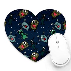 Monster Alien Pattern Seamless Background Heart Mousepads by Vaneshart