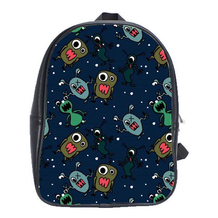 Monster Alien Pattern Seamless Background School Bag (Large)