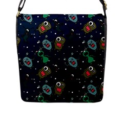 Monster Alien Pattern Seamless Background Flap Closure Messenger Bag (l) by Vaneshart