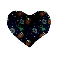 Monster Alien Pattern Seamless Background Standard 16  Premium Flano Heart Shape Cushions by Vaneshart